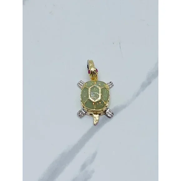 10k solid gold pendant turtle ❤️ Green - Picture 2 of 5
